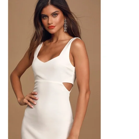 NEW LULUS Captivate My Soul WHITE Cutout BODYCON Stretchy COCKTAIL Midi DRESS S - Picture 5 of 16